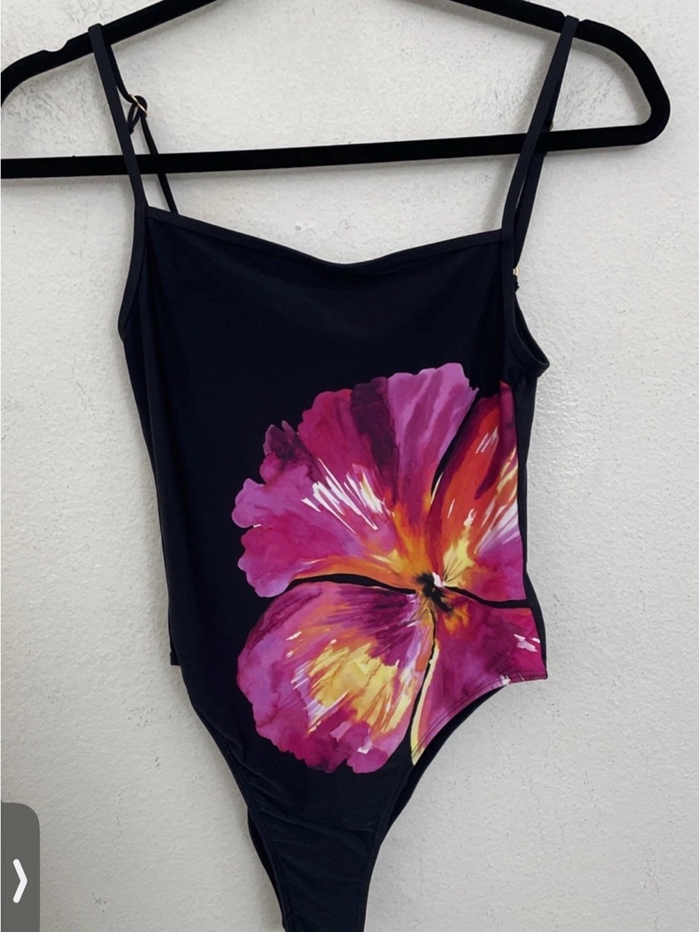 l*space Jolly One-Piece Swimsuit Black Pink Floral High Leg Small
